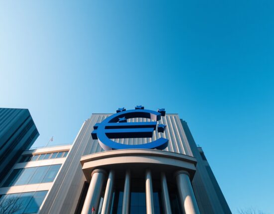 ECB headquarters in Frankfurt on a clear day, representing eurozone monetary policy and inflation data.