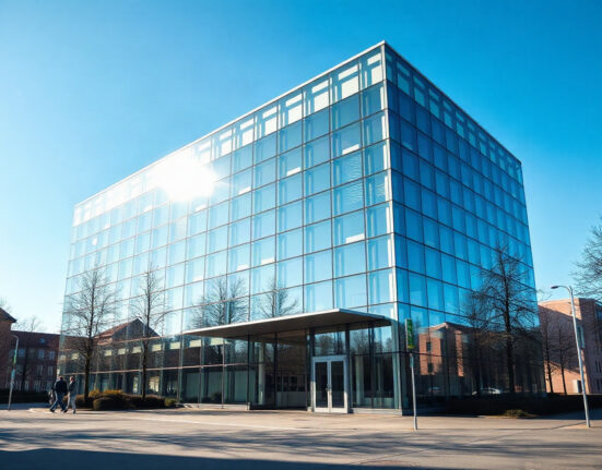 Exterior of the German Federal Statistical Office (Destatis) building in Wiesbaden on a sunny day.