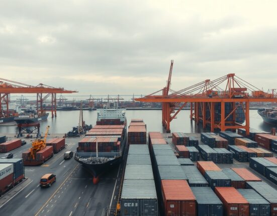 Container ships and cranes at a German port, representing trade activity in June 2025.
