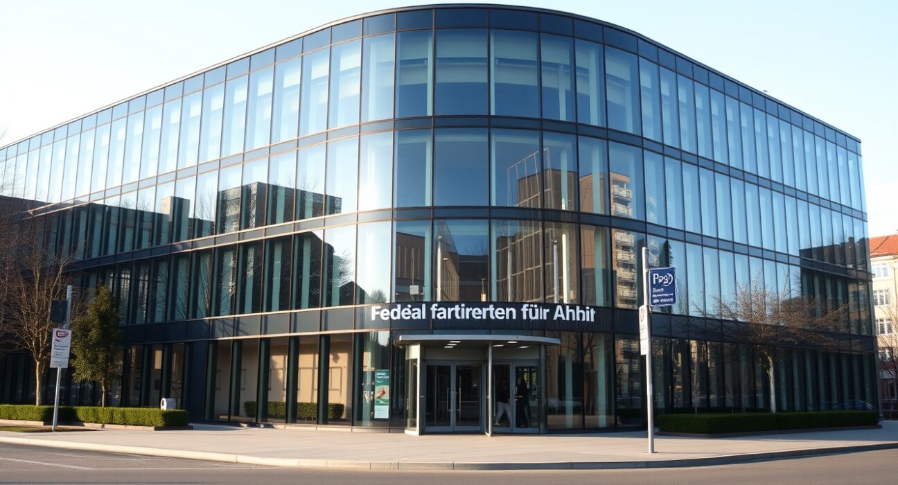 Bundesagentur für Arbeit building in Nuremberg, Germany, on a sunny day.