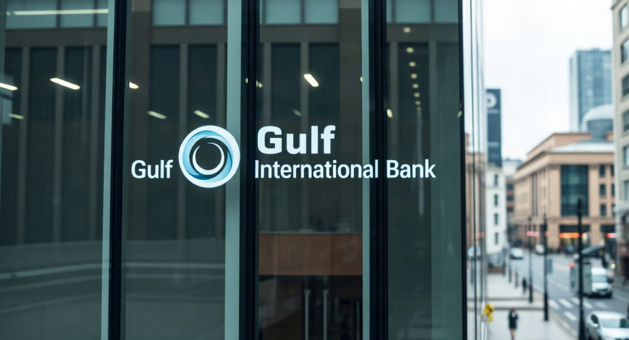 Gulf International Bank UK office building in London, reflecting institutional investment in Bitcoin via Strategy shares.