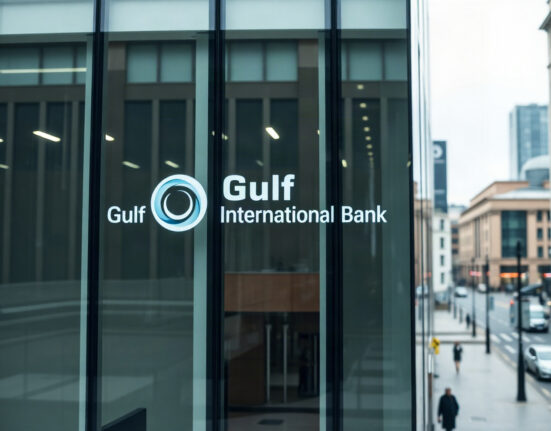 Gulf International Bank UK office building in London, reflecting institutional investment in Bitcoin via Strategy shares.