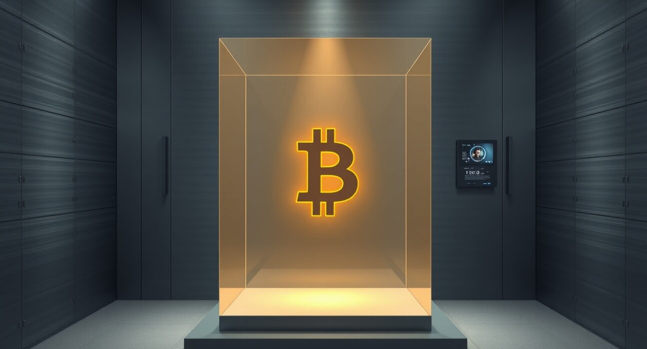 Corporate Bitcoin treasury expansion with secure digital asset storage concept
