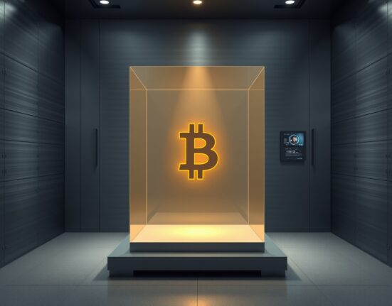 Corporate Bitcoin treasury expansion with secure digital asset storage concept