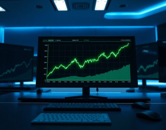 Glowing green altcoin market chart on a professional trading dashboard display