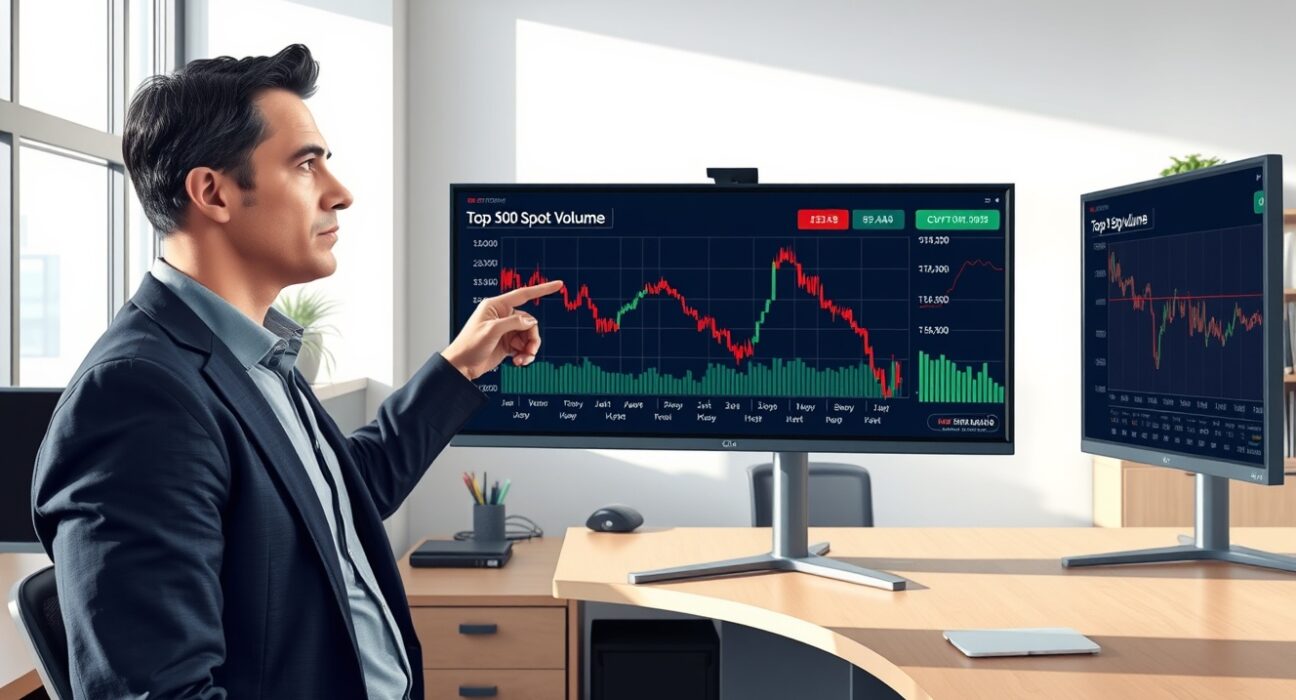 Financial analyst reviews Glassnode data showing declining cryptocurrency spot trading volume charts.