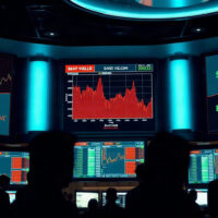 Trading floor screens showing bond yield charts during a market selloff