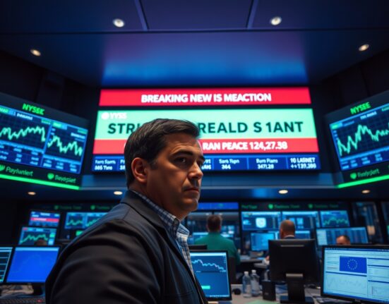Trader observing falling bond yields on screens after U.S.-Iran peace deal announcement