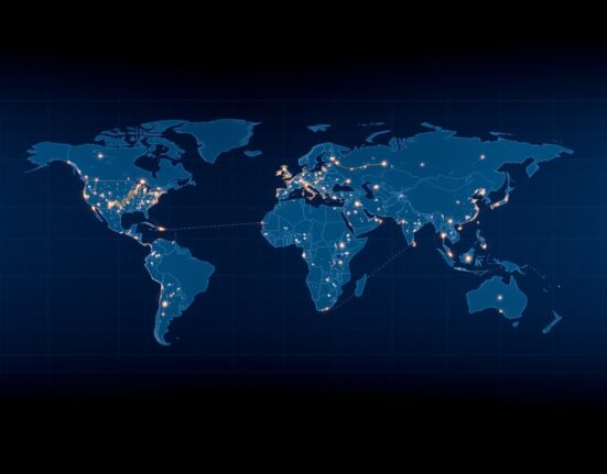 A world map with financial charts and data points representing key global macro events and central bank decisions.