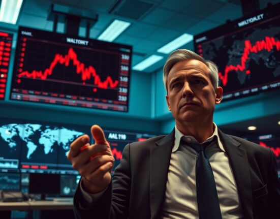 Analyst monitoring falling crypto prices on screens amid global macro uncertainty