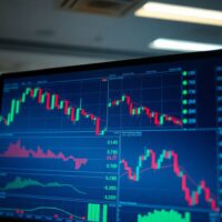Financial market charts showing declining trends on a trading screen