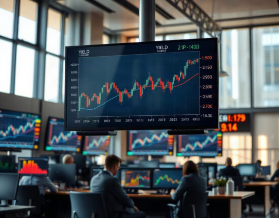 Trading floor screens showing global yield curves stabilizing after U.S. sanctions threat