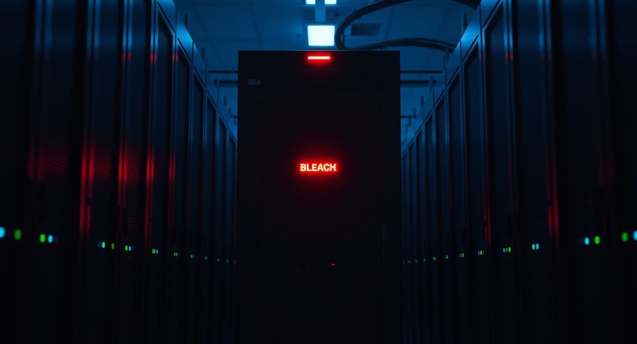 Server room with red alert glow indicating a cybersecurity breach at Gnosis Pay