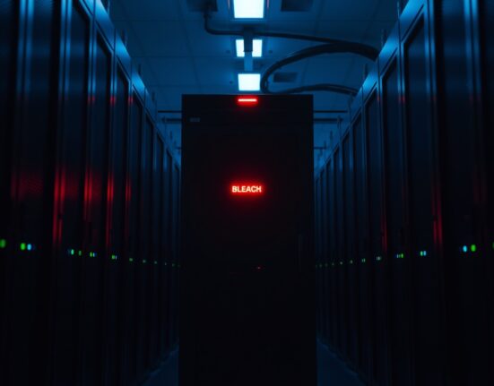 Server room with red alert glow indicating a cybersecurity breach at Gnosis Pay