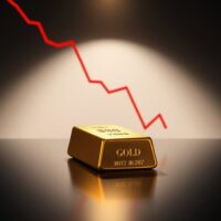 Gold bar with red declining graph in background symbolizing market resistance at $4,000