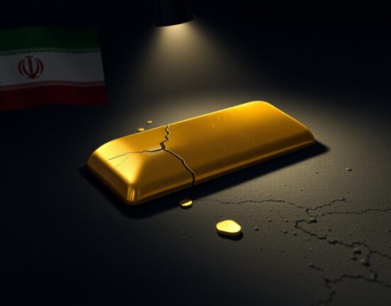 Gold bears retain control near two-week low as USD firms on Iran jitters and inflation fears, with a cracked gold bar symbolizing market pressure.