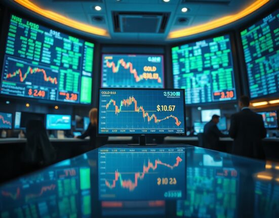 Gold price chart showing decline below $4,000 on trading floor screens amid hawkish Fed outlook
