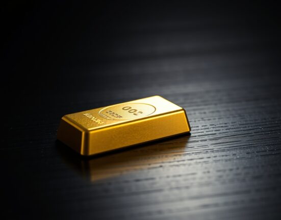 A single gold bar on a dark surface representing the precious metal's price action and market analysis.