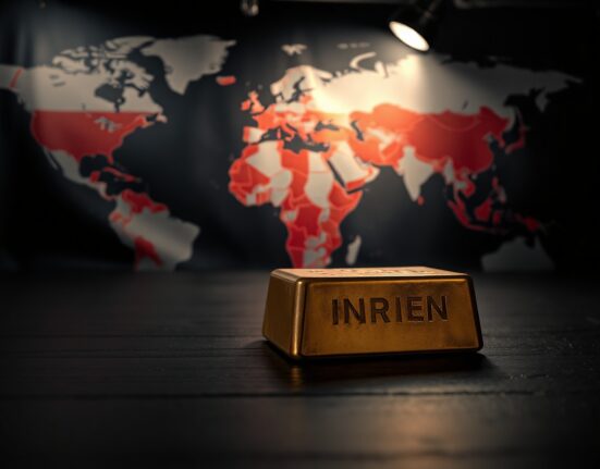 Gold bar on wooden surface with Iran map in background symbolizing geopolitical tensions and market impact
