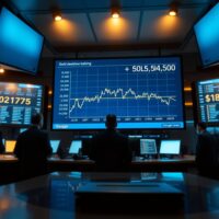 Gold price chart showing a sharp decline below $4,500 on a trading floor screen.