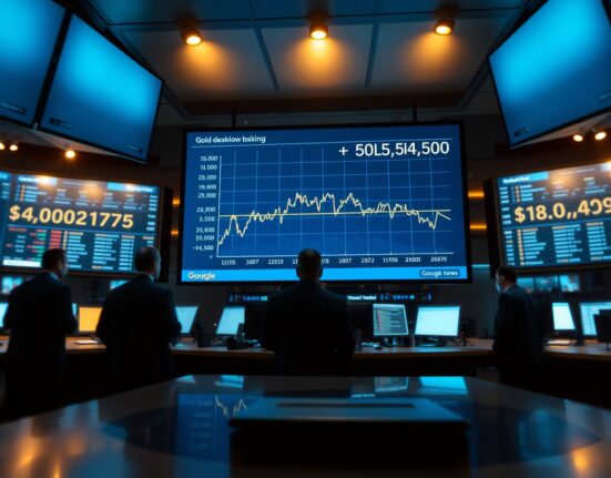 Gold price chart showing a sharp decline below $4,500 on a trading floor screen.