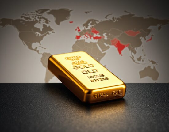 Gold bullion bar representing safe haven investment during geopolitical market volatility