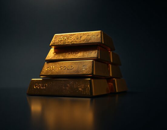 Stacked gold bars with soft lighting on a dark surface, representing precious metal market analysis.