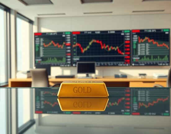 Gold market analysis showing bullion bar with financial charts representing CTA selling pressure and structural weaknesses.