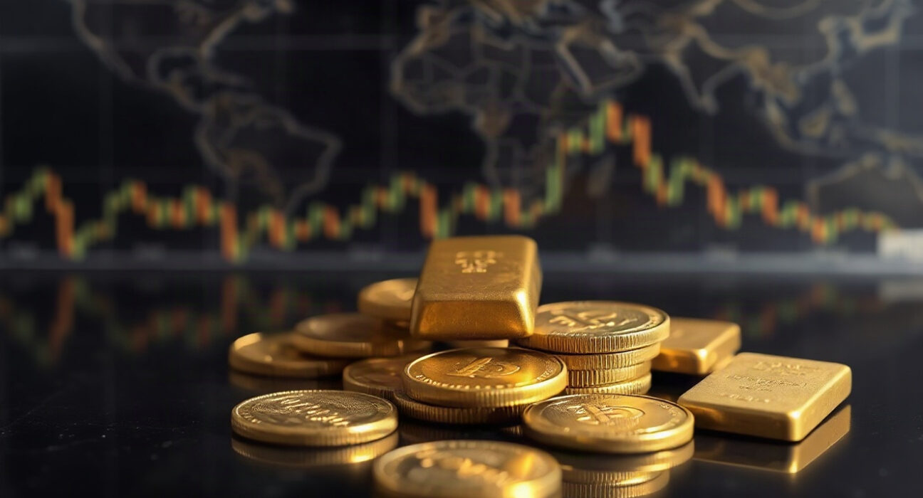 Gold bars and coins reflecting market uncertainty as dollar strengthens
