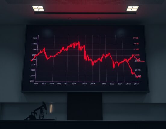 Digital trading screen showing declining gold price charts amid rising oil prices and Fed rate hike speculation