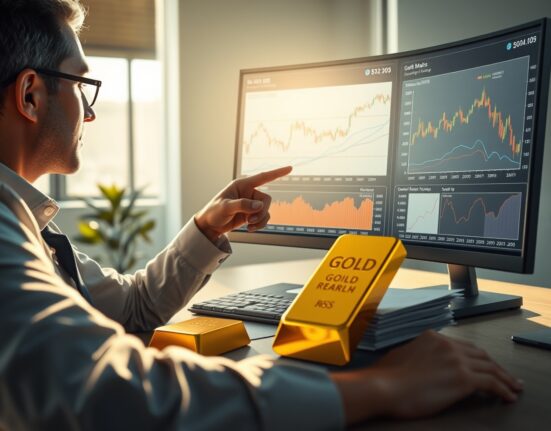 Financial analyst examining gold market charts and data for DBS demand analysis report