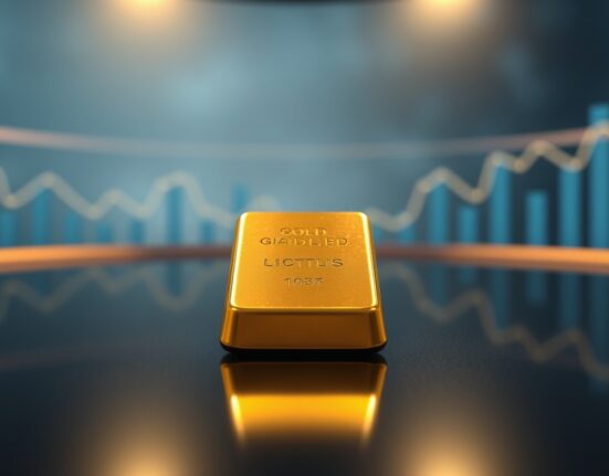 Gold bar on dark reflective surface with soft spotlight, symbolizing precious metals market ahead of US CPI data release