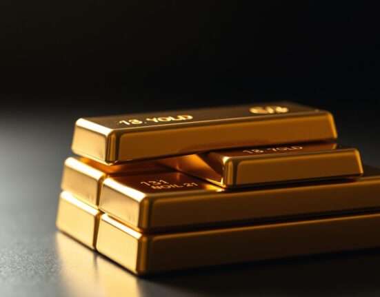 Close-up of stacked gold bars with soft lighting, representing safe-haven demand.