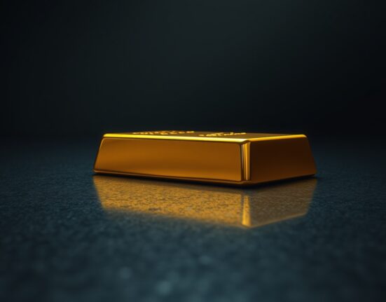 Gold bar reflecting stock market chart, representing gold ETF inflows and investment trends.