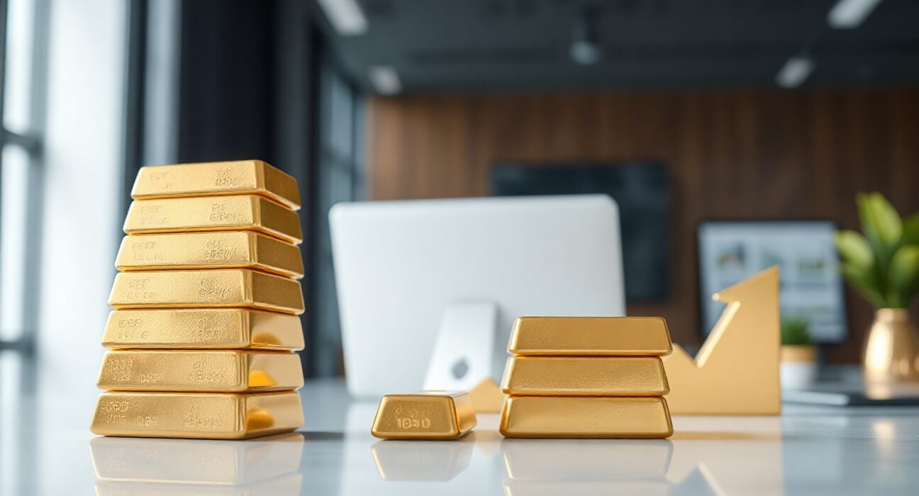 Gold bars with a subtle upward trend chart in the background, representing July's positive ETF flows
