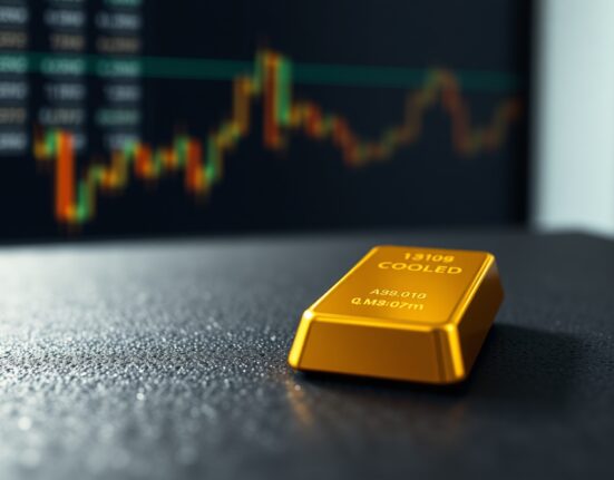 Close-up of a gold bar on a dark surface with soft lighting, representing precious metals market movements.