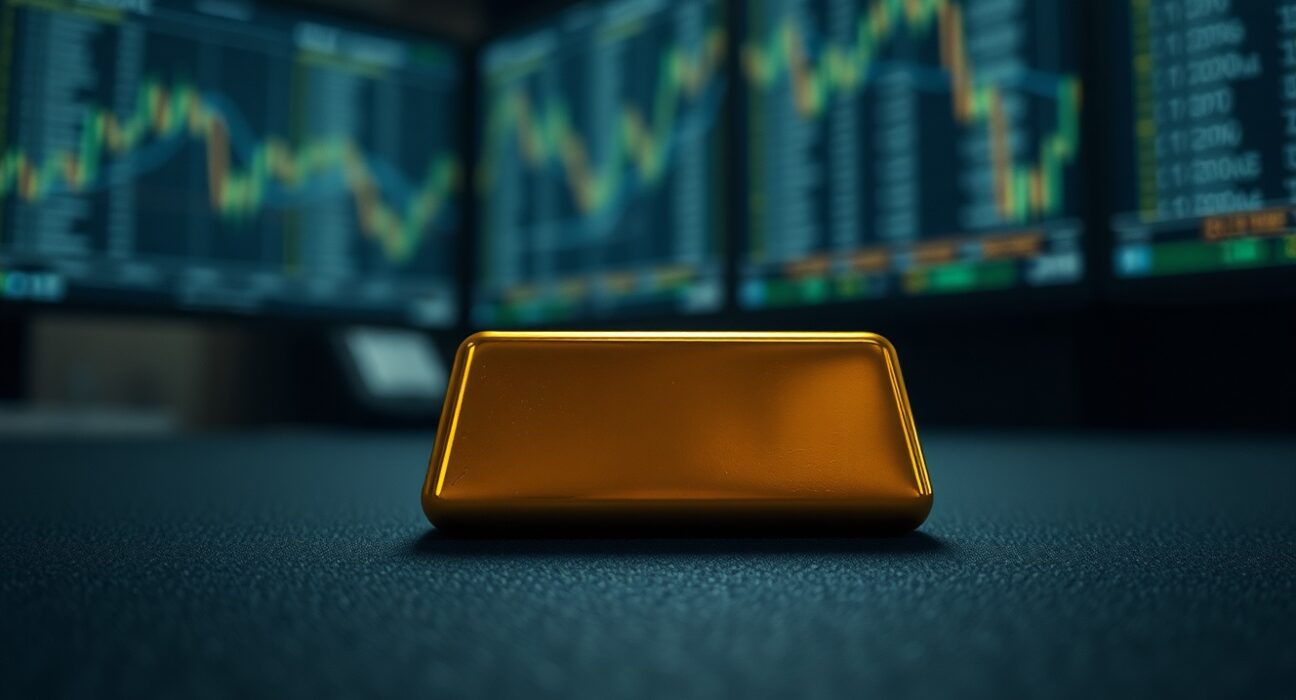 Close-up of a gold bar on a dark surface, representing falling gold prices amid geopolitical uncertainty.