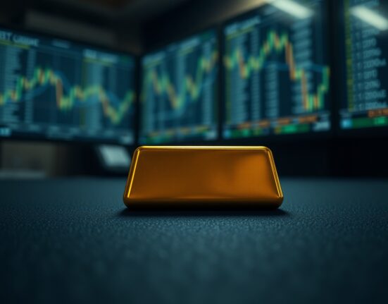 Close-up of a gold bar on a dark surface, representing falling gold prices amid geopolitical uncertainty.