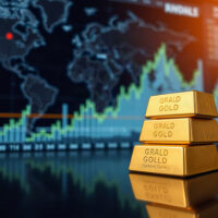 Gold bullion bars stacked, reflecting market uncertainty and safe-haven demand