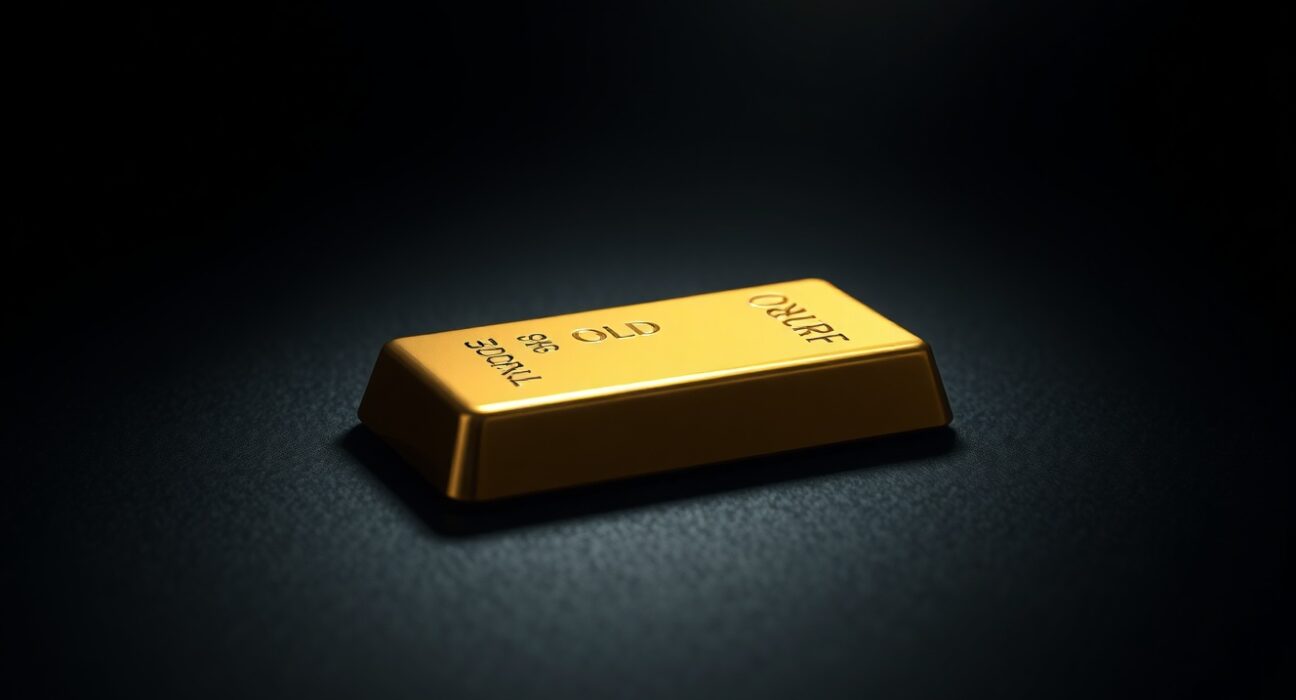 A single polished gold bar on a dark surface, representing the $4,000 gold price level.