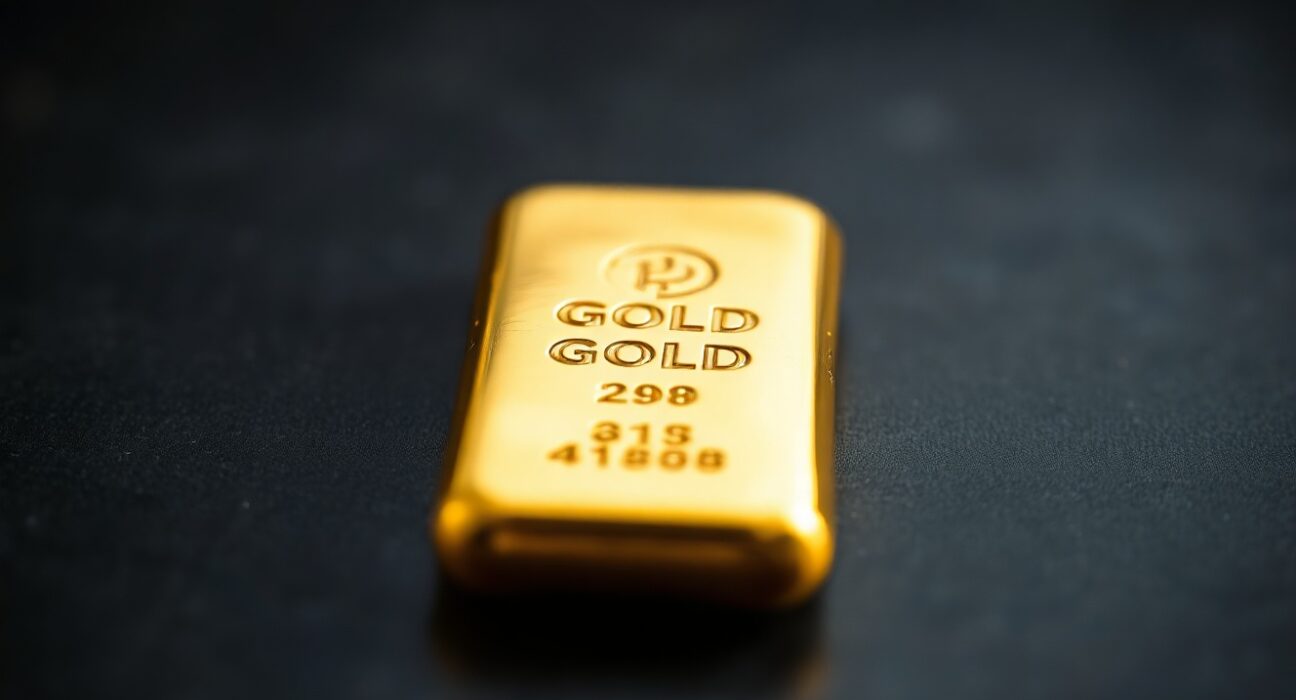 Close-up of a gold bar on a dark surface, representing precious metals market analysis.