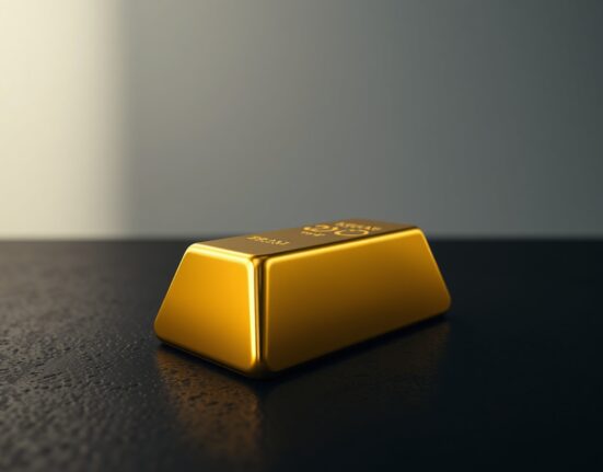 Gold bar on dark surface with soft lighting, representing precious metals market stability.
