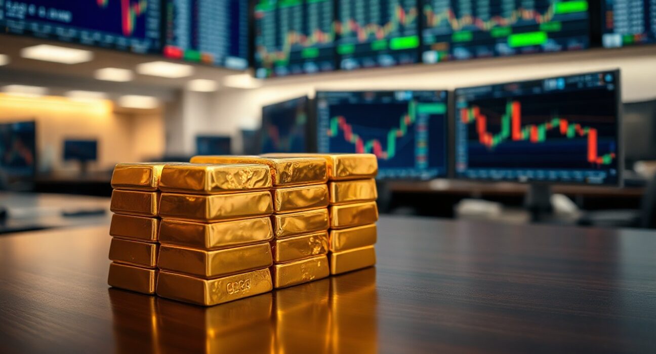 Gold bars on a trading desk reflecting market uncertainty