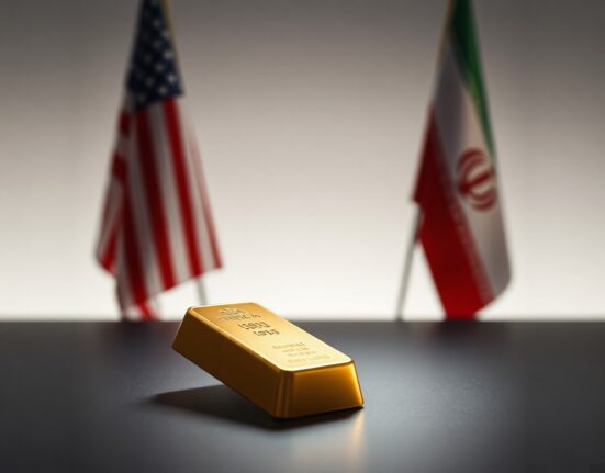 Gold bar on reflective surface with soft lighting, representing safe-haven demand amid geopolitical uncertainty.
