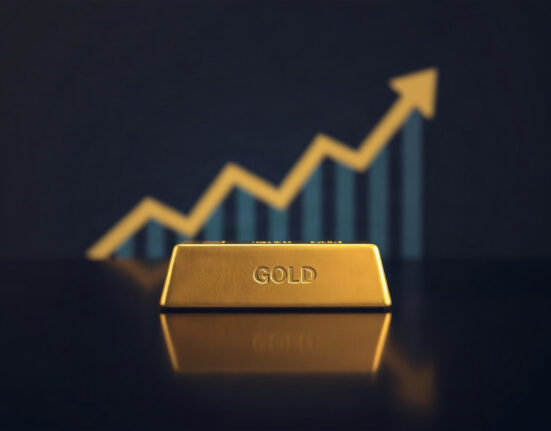 Gold bar with a subtle upward chart in the background, representing the price rally above $4,575.