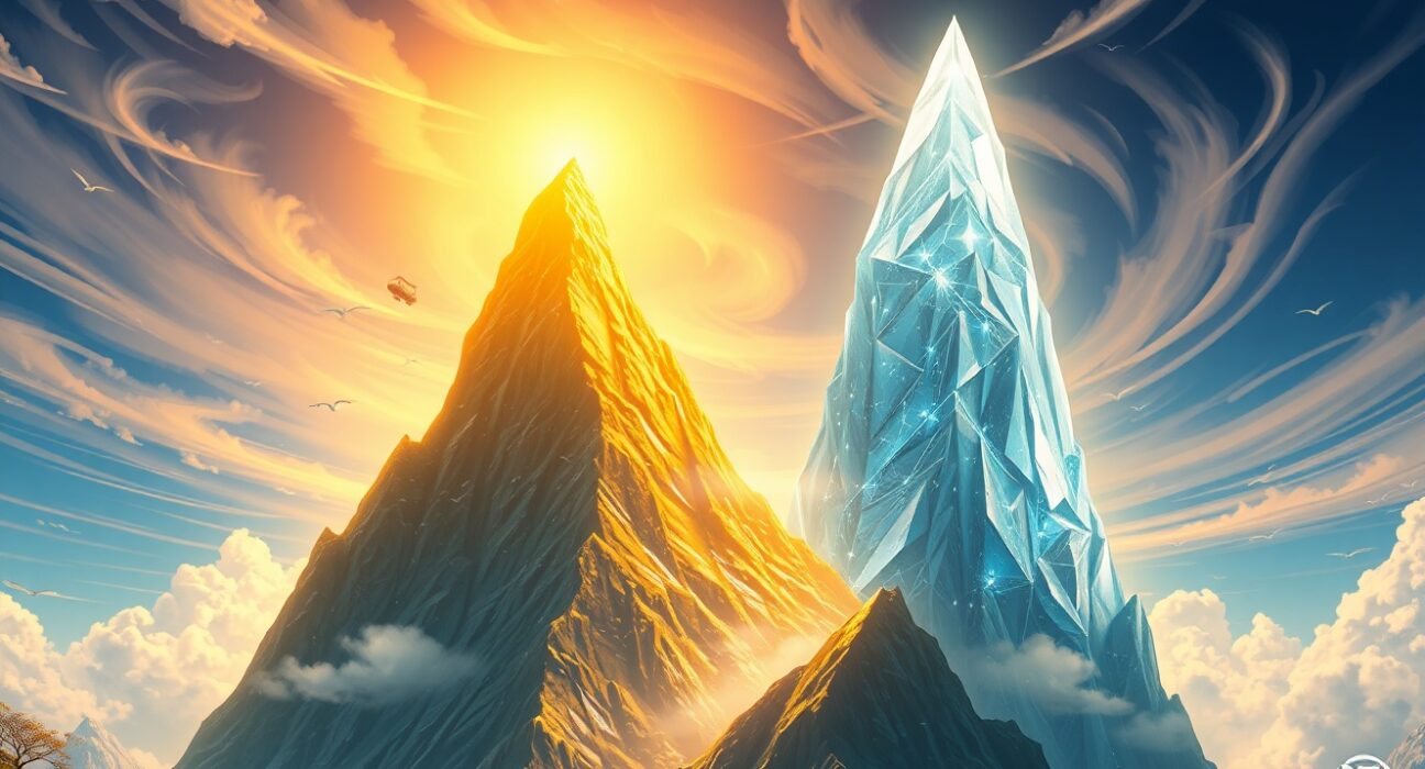 Visual metaphor comparing the soaring market capitalization of gold to the total value of Bitcoin.