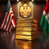 Gold bar on dark surface with blurred world map in background, representing market uncertainty over US-Iran peace deal