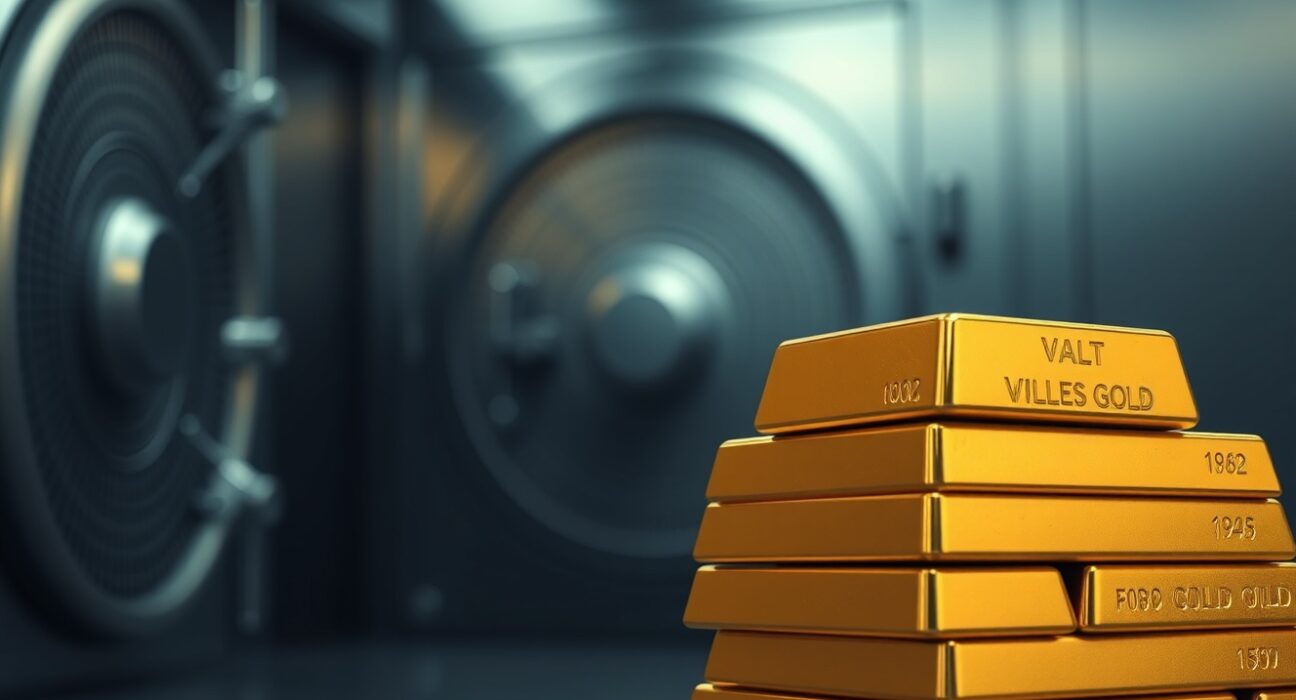 Stack of gold bars in a secure vault representing central bank reserves and gold demand.