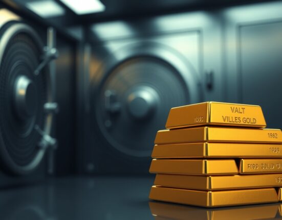 Stack of gold bars in a secure vault representing central bank reserves and gold demand.