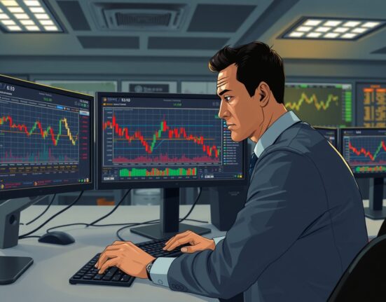 Commodities trader analyzing gold price charts and positioning data for market risk assessment.